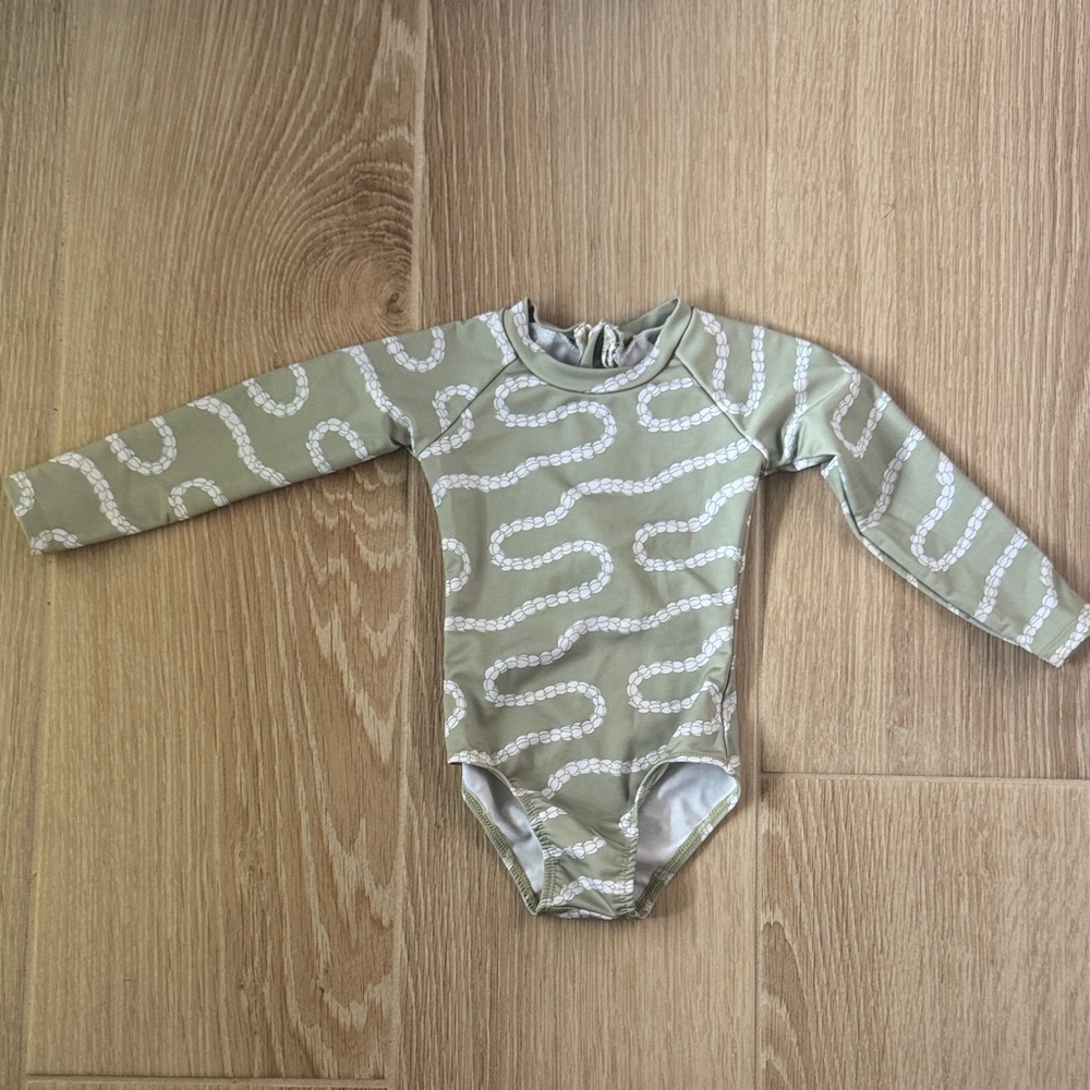 Green Pikake Lei Patterned Girls One Piece